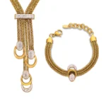 Diamond Gold Chain Pendant Necklace & Bracelet Bundle Set