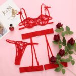 Embroidered Lace Underwire Garter Lingerie Set 5Pcs - Image 5