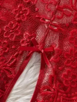 Wine red lace teddy lower detail close-up