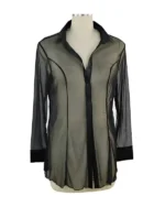 Sheer Mesh Button-Down Babydoll Sleep Shirt – Sexy Long Sleeve See-Through Chemise - Image 2