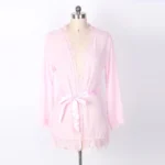 pink sheer lace trim robe on mannequin front view