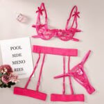 Embroidered Lace Underwire Garter Lingerie Set 5Pcs - Image 14