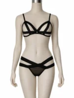 black cutout bra and panty lingerie set front view