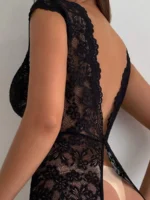 black backless crotchless floral lace teddy lingerie back view