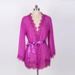 purple sheer lace trim robe on mannequin front view