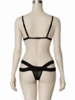 Rear product view of the black lingerie set showing the adjustable shoulder straps and sleek waistband design.