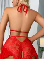Red open back lace teddy babydoll lingerie back view
