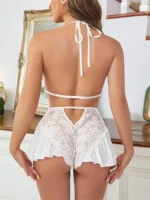 White open back lace teddy babydoll lingerie back view