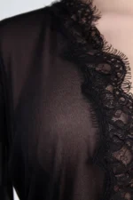 black lace trim robe fabric close-up
