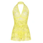 Yellow floral lace babydoll lingerie set front product image