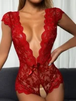 red floral lace teddy lingerie front lifestyle view