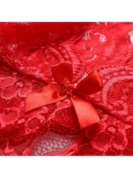 red satin bow floral lace teddy lingerie close-up