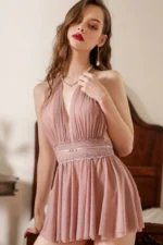 Sheer Halter Lace Backless Babydoll Nightdress With Thong Bridal Wedding Sexy Lingerie Set - Image 12