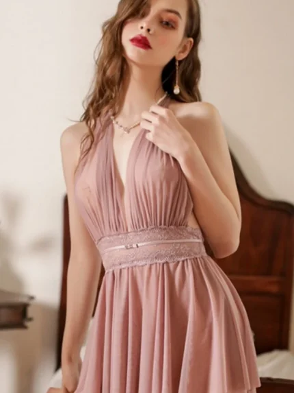 Purple sheer halter babydoll lingerie front view