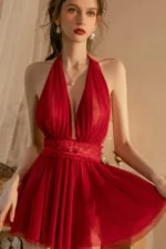 Sheer Halter Lace Backless Babydoll Nightdress With Thong Bridal Wedding Sexy Lingerie Set - Image 13
