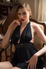 Sheer Halter Lace Backless Babydoll Nightdress With Thong Bridal Wedding Sexy Lingerie Set - Image 10