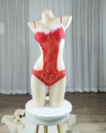 Crochet Lace Cutout Bowknot Decor Christmas Teddy Lingerie - Image 7