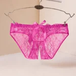 Hot pink low-rise open crotch lace panty hanging display