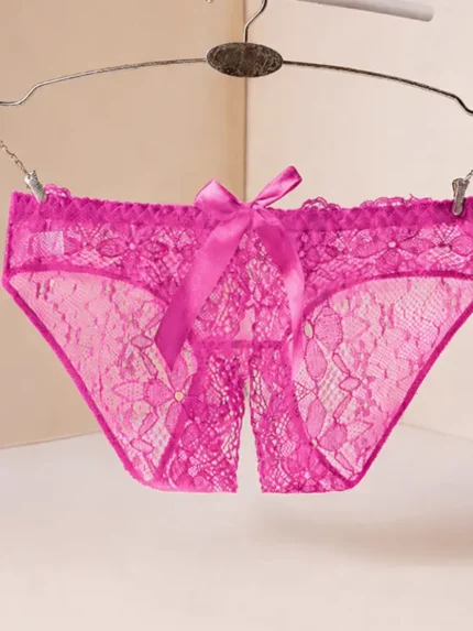 Hot pink low-rise open crotch lace panty hanging display