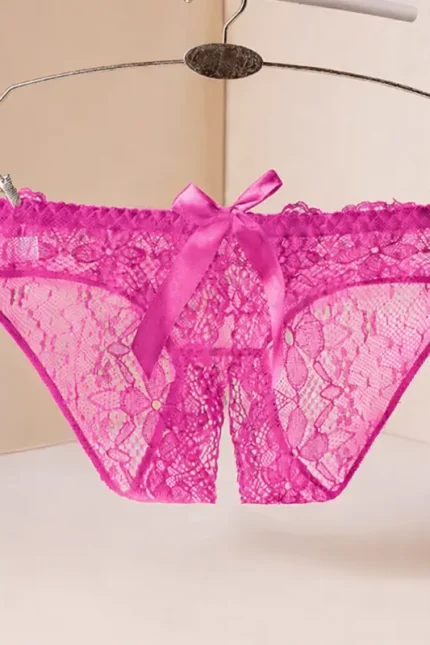 Hot pink low-rise open crotch lace panty hanging display