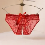 Red low-rise open crotch lace panty hanging display