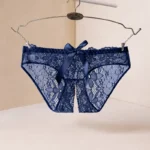 Blue low-rise open crotch lace panty hanging display