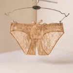 Nude low-rise open crotch lace panty hanging display