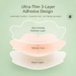 Ultra thin three layer adhesive design of invisible silicone nipple covers