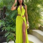 V-neck High Slit Maxi Dress