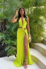 V-neck High Slit Maxi Dress