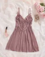 Sheer Lace Split Babydoll Lingerie Set with Panty – Sexy Mesh Chemise Nightdress - Image 7