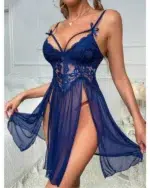 Sheer Lace Split Babydoll Lingerie Set with Panty – Sexy Mesh Chemise Nightdress - Image 45