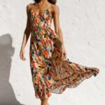 Printed Ruffle Trim Midi Sundress