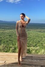 V-neck Collared Crochet Maxi Dress - Image 3