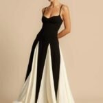 Black & White Color Block Maxi Slip Dress