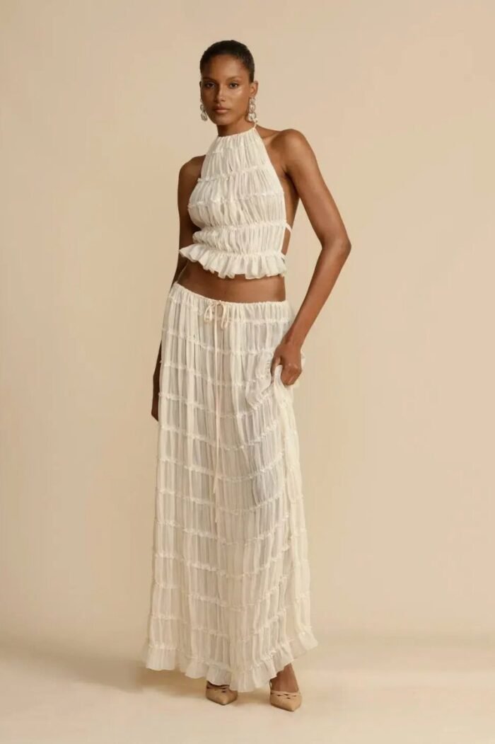 White Backless Pleated Set - Image 3