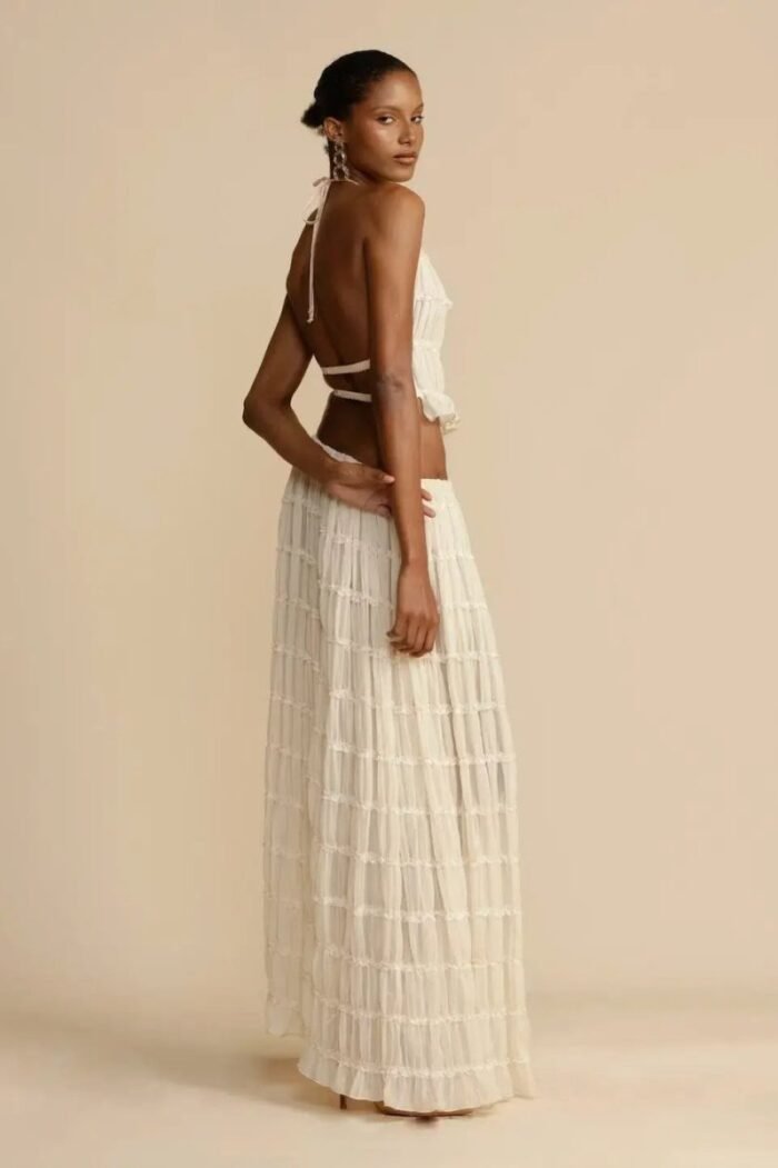 White Backless Pleated Set - Image 4