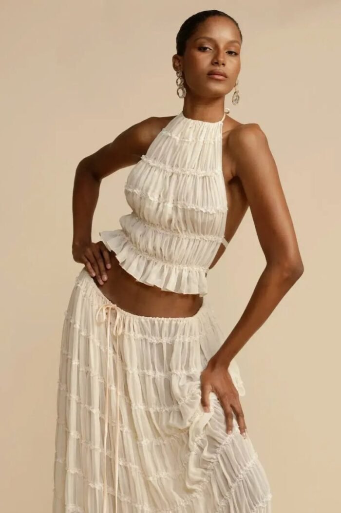 White Backless Pleated Set - Image 1