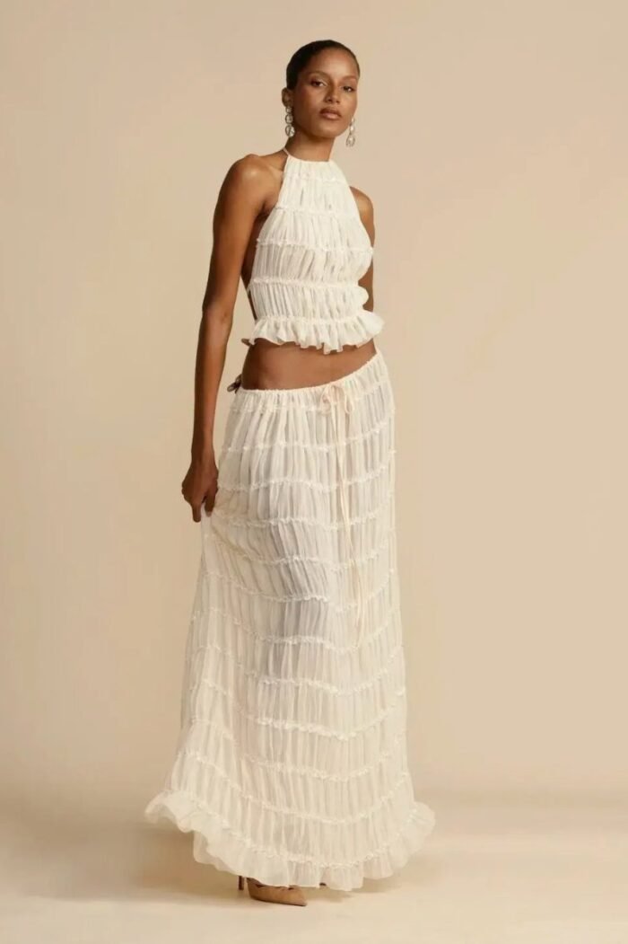 White Backless Pleated Set - Image 2