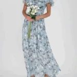 Floral V-Neck Chiffon Maxi Dress with Flutter Sleeves