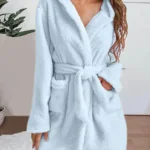 Long Sleeve Coral Fleece Warm Bathrobe with Pocket For Fall Winter