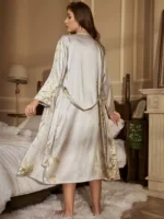 Sexy Floral Print Satin Robe Set Two Pieces - Image 16