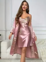 Sexy Floral Print Satin Robe Set Two Pieces - Image 22