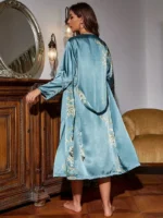 Sexy Floral Print Satin Robe Set Two Pieces - Image 3