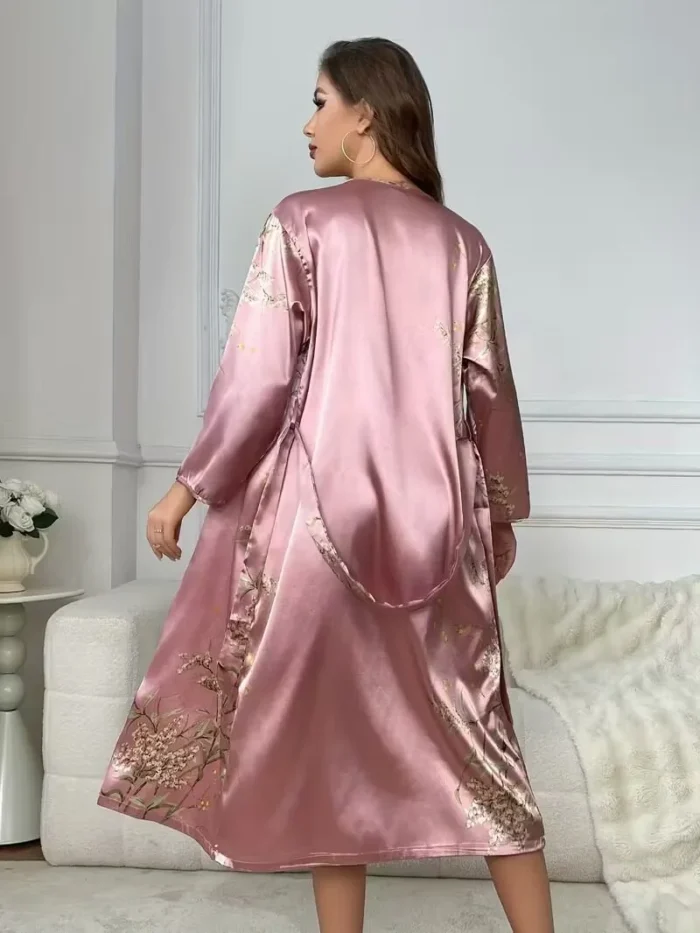 Sexy Floral Print Satin Robe Set Two Pieces - Image 23
