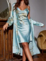 Sexy Floral Print Satin Robe Set Two Pieces - Image 28