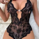 Open Crotch Women's Sexy Teddy Lingerie Halter See-through Lace Bodysuit