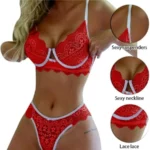 2-Piece Embroidered Mesh Underwire Bra & Thong Set - Image 4