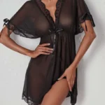 Solid Sheer Mesh Babydoll Lingerie Dress
