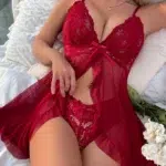 Bowknot Decor Sheer Mesh Lace Nightgown With Thong